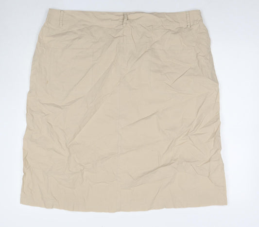 Cotton Traders Womens Beige Cotton A-Line Skirt Size 44 in Zip