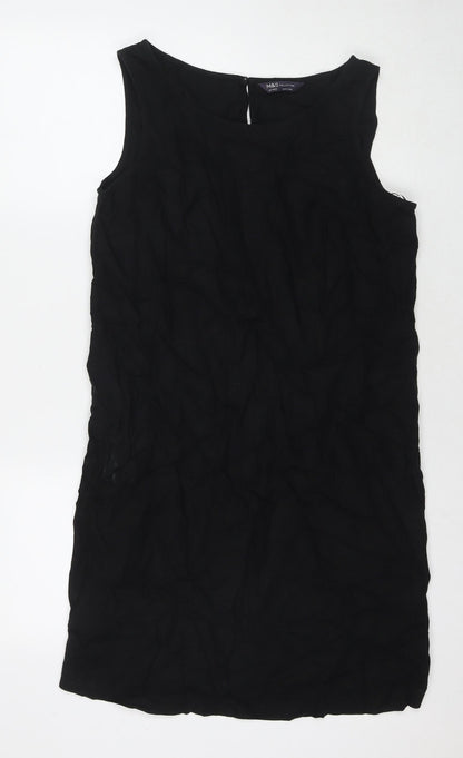 Marks and Spencer Womens Black Linen A-Line Size 12 Round Neck Button