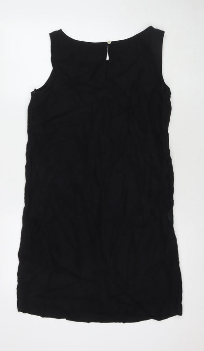 Marks and Spencer Womens Black Linen A-Line Size 12 Round Neck Button