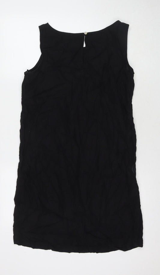 Marks and Spencer Womens Black Linen A-Line Size 12 Round Neck Button