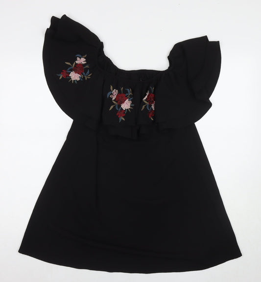 New Look Womens Black Polyester A-Line Size 8 Square Neck Pullover