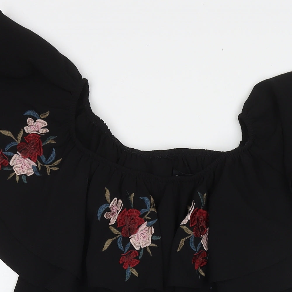 New Look Womens Black Polyester A-Line Size 8 Square Neck Pullover