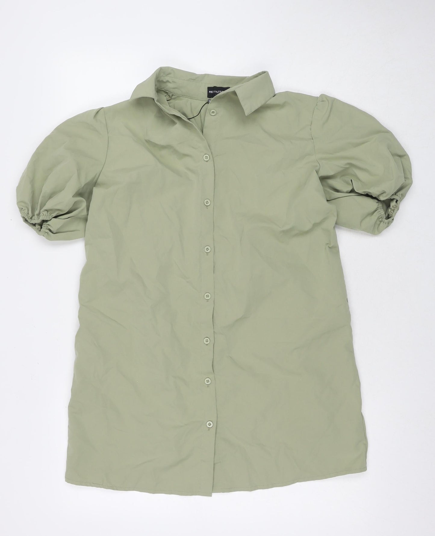 PRETTYLITTLETHING Womens Green Cotton Shirt Dress Size 4 Collared Pullover