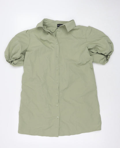 PRETTYLITTLETHING Womens Green Cotton Shirt Dress Size 4 Collared Pullover