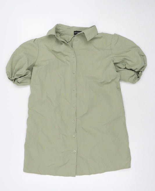 PRETTYLITTLETHING Womens Green Cotton Shirt Dress Size 4 Collared Pullover