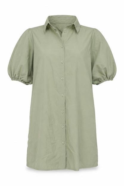 PRETTYLITTLETHING Womens Green Cotton Shirt Dress Size 4 Collared Pullover