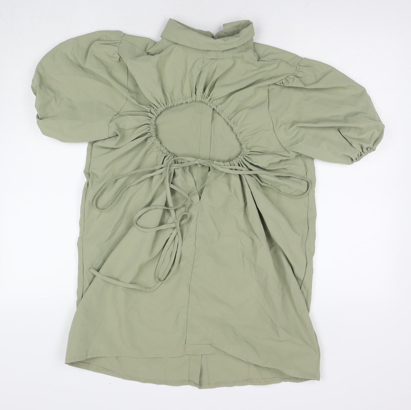 PRETTYLITTLETHING Womens Green Cotton Shirt Dress Size 4 Collared Pullover