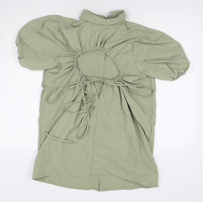 PRETTYLITTLETHING Womens Green Cotton Shirt Dress Size 4 Collared Pullover
