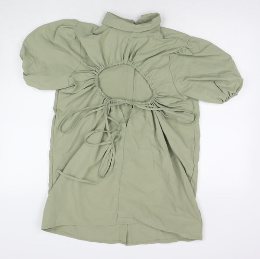 PRETTYLITTLETHING Womens Green Cotton Shirt Dress Size 4 Collared Pullover