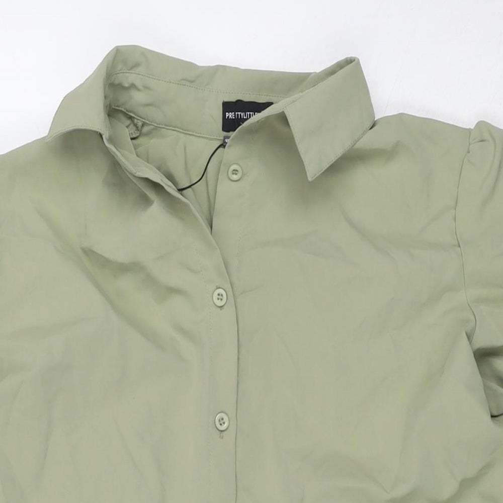 PRETTYLITTLETHING Womens Green Cotton Shirt Dress Size 4 Collared Pullover