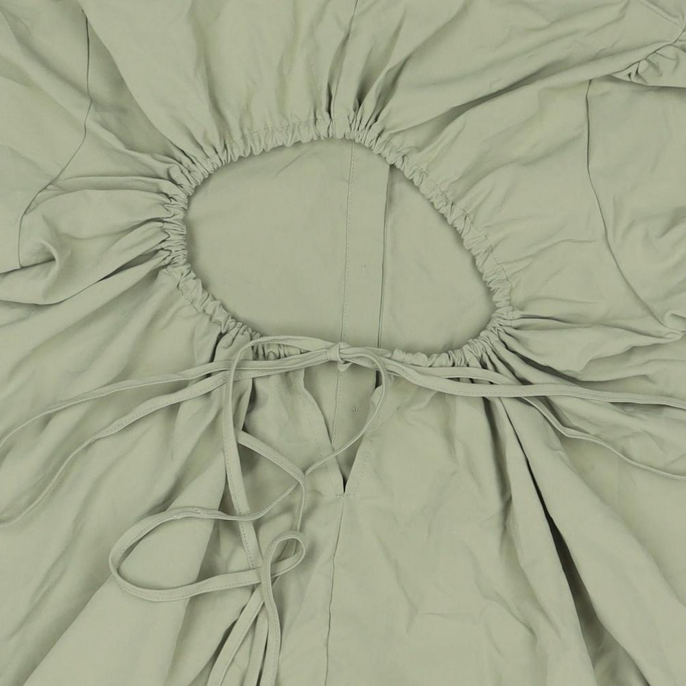 PRETTYLITTLETHING Womens Green Cotton Shirt Dress Size 4 Collared Pullover