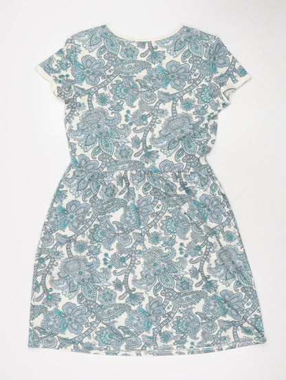 Dorothy Perkins Womens Blue Floral Polyester A-Line Size 14 Round Neck Pullover