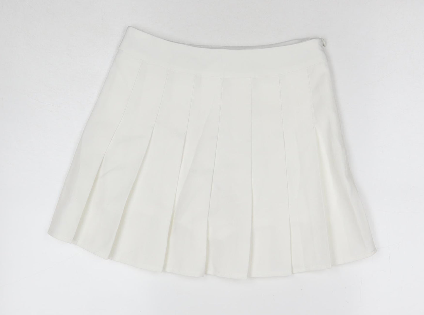 Fashion Womens White Polyester Skort Skirt Size S Zip