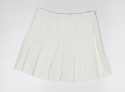 Fashion Womens White Polyester Skort Skirt Size S Zip