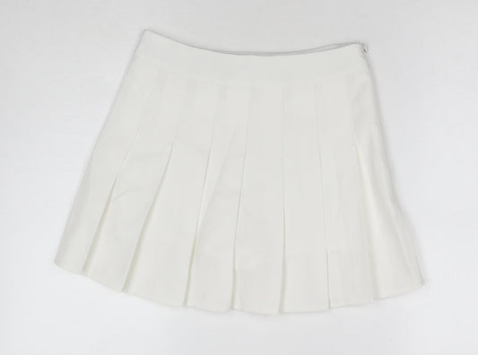 Fashion Womens White Polyester Skort Skirt Size S Zip