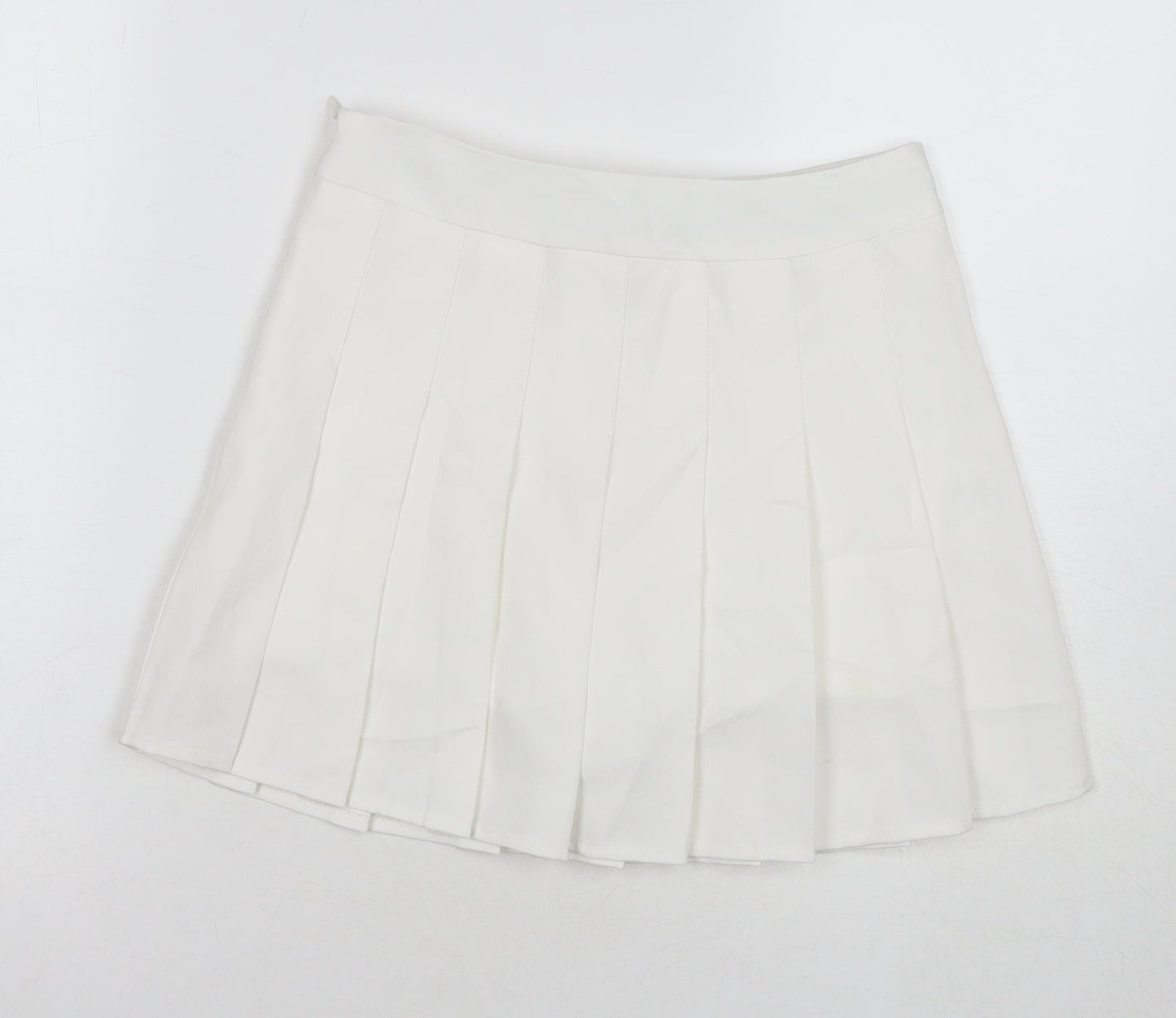 Fashion Womens White Polyester Skort Skirt Size S Zip