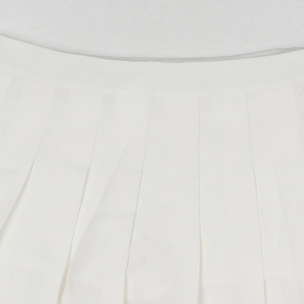 Fashion Womens White Polyester Skort Skirt Size S Zip