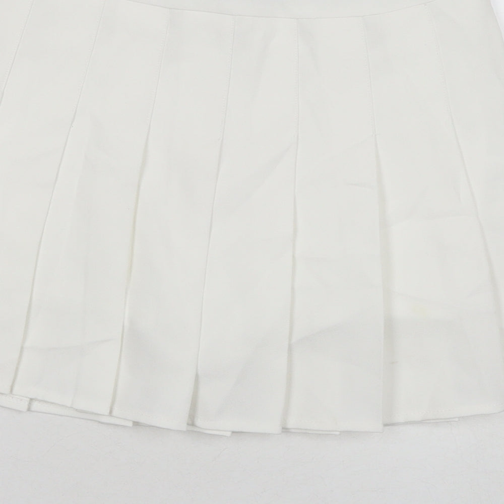 Fashion Womens White Polyester Skort Skirt Size S Zip
