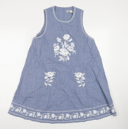 Zara Womens Blue Viscose A-Line Size XS Round Neck Pullover