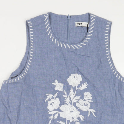 Zara Womens Blue Viscose A-Line Size XS Round Neck Pullover