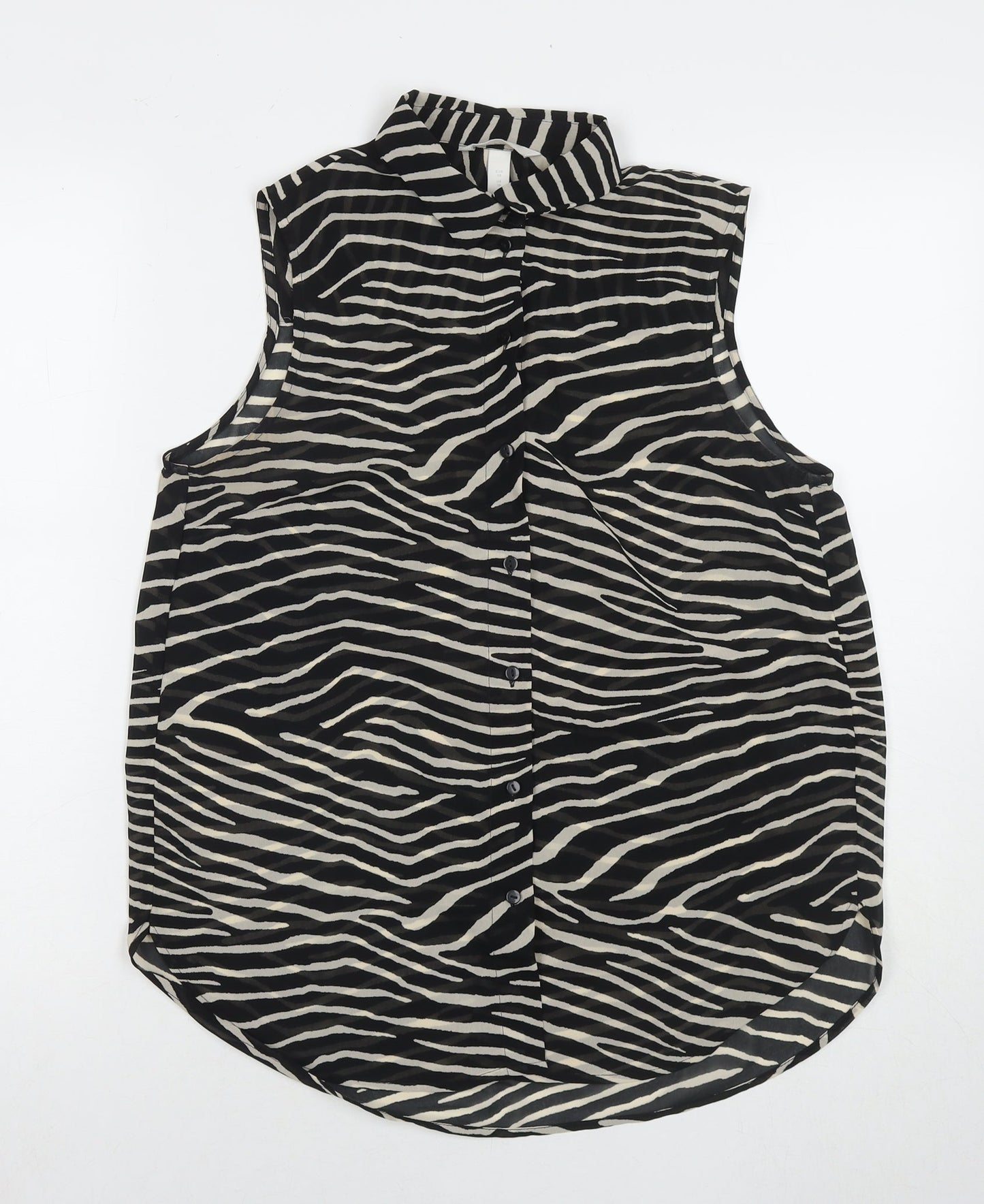 Womens UK Size 10 H&M Black Basic Button-Up