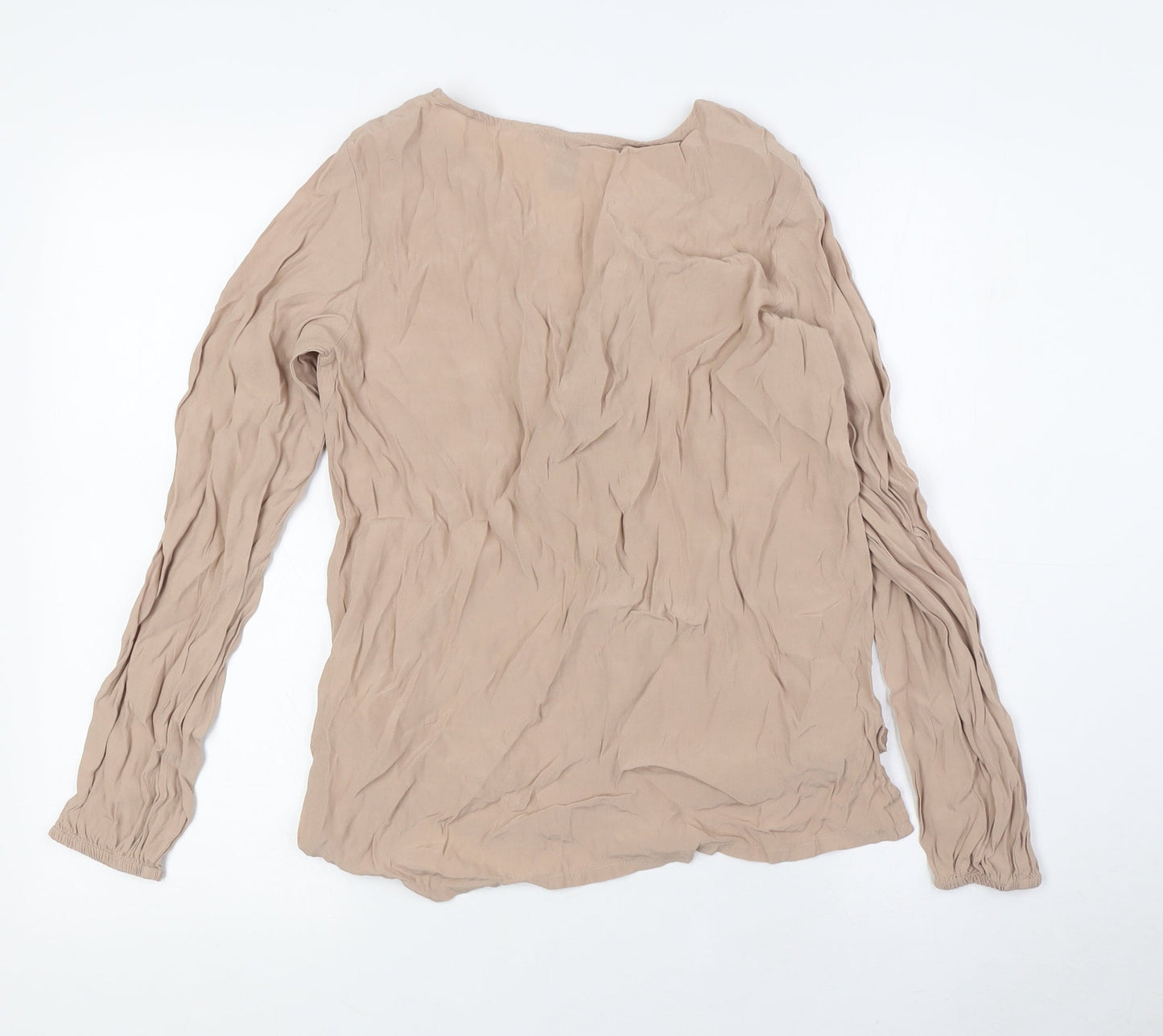 FOREVER 21 Womens Beige Viscose Basic Button-Up Size S Boat Neck