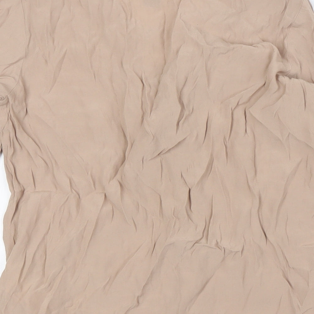 FOREVER 21 Womens Beige Viscose Basic Button-Up Size S Boat Neck