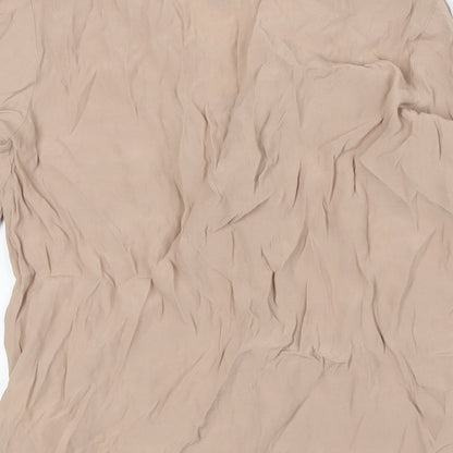 FOREVER 21 Womens Beige Viscose Basic Button-Up Size S Boat Neck