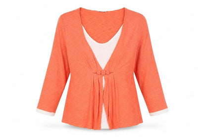 Per Una Womens Orange Viscose Basic Blouse Size 12 Scoop Neck - Mock Cardigan