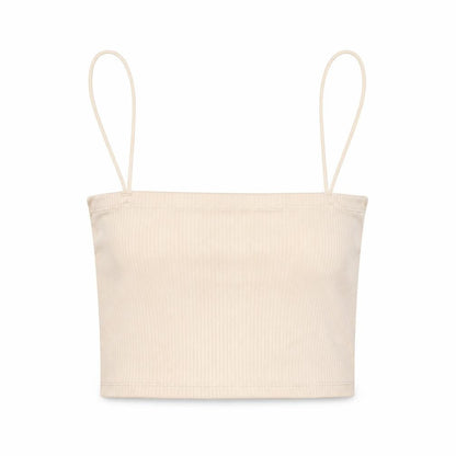 Pull&Bear Womens Ivory Polyester Cropped Button-Up Size S Square Neck - Ribbed