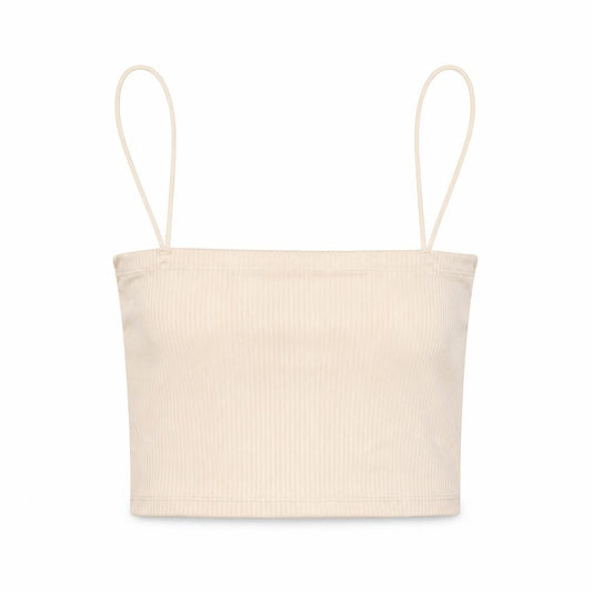 Pull&Bear Womens Ivory Polyester Cropped Button-Up Size S Square Neck - Ribbed