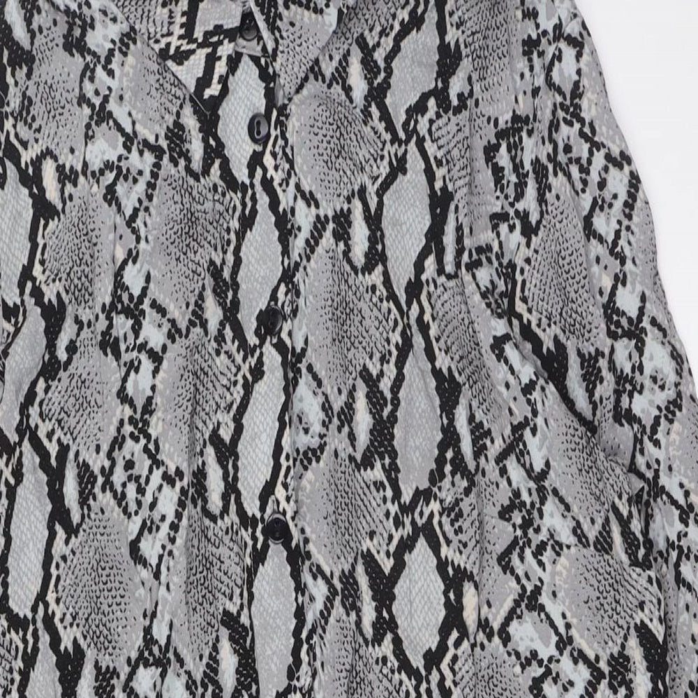 Select Womens Grey Animal Print Viscose A-Line Size 16 Collared Button - Belted