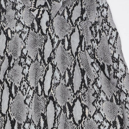 Select Womens Grey Animal Print Viscose A-Line Size 16 Collared Button - Belted
