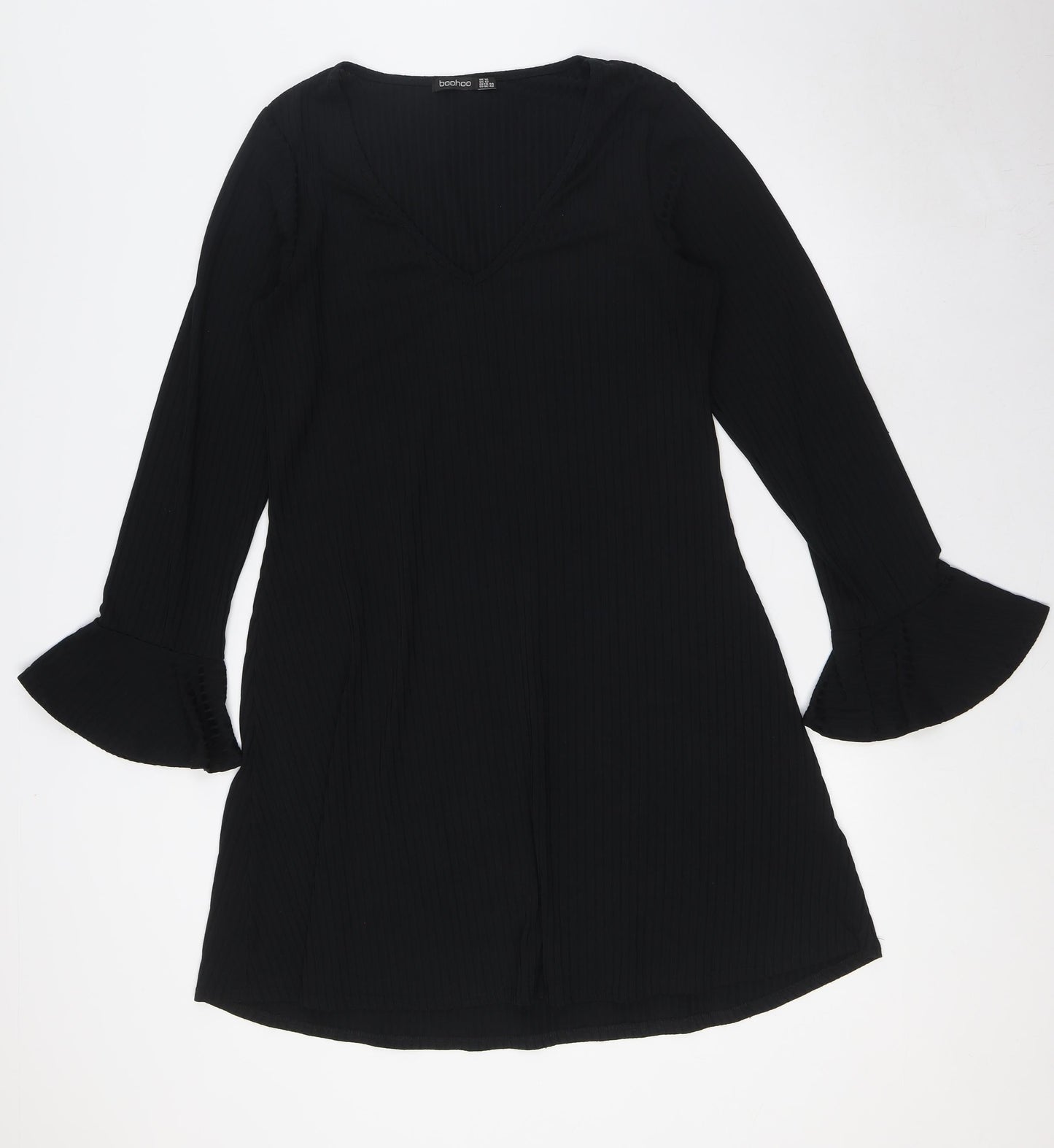 Boohoo Womens Black Polyester A-Line Size 16 V-Neck - Ribbed