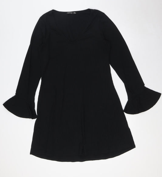 Boohoo Womens Black Polyester A-Line Size 16 V-Neck - Ribbed