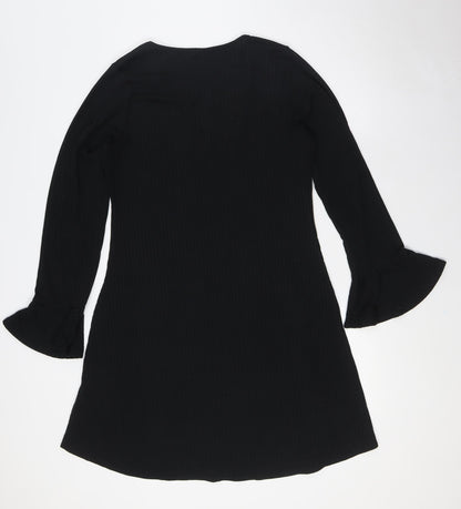 Boohoo Womens Black Polyester A-Line Size 16 V-Neck - Ribbed