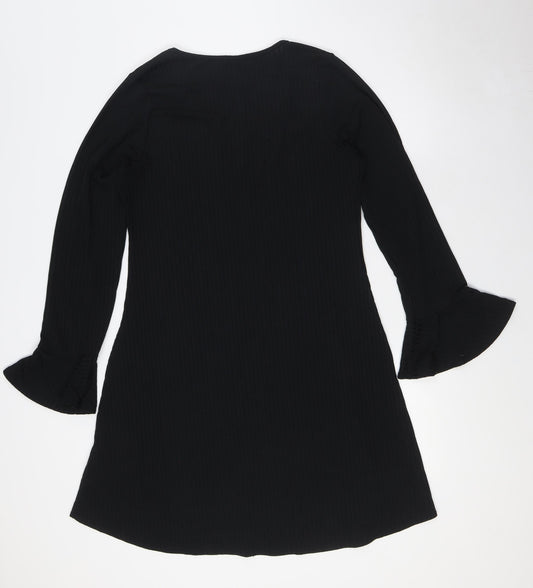 Boohoo Womens Black Polyester A-Line Size 16 V-Neck - Ribbed