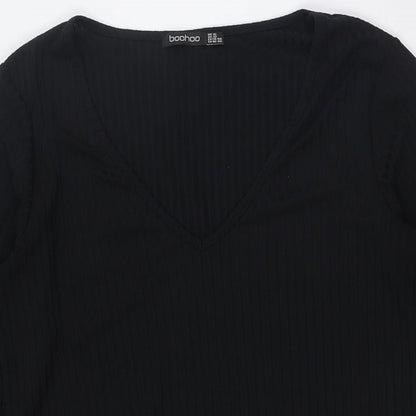 Boohoo Womens Black Polyester A-Line Size 16 V-Neck - Ribbed