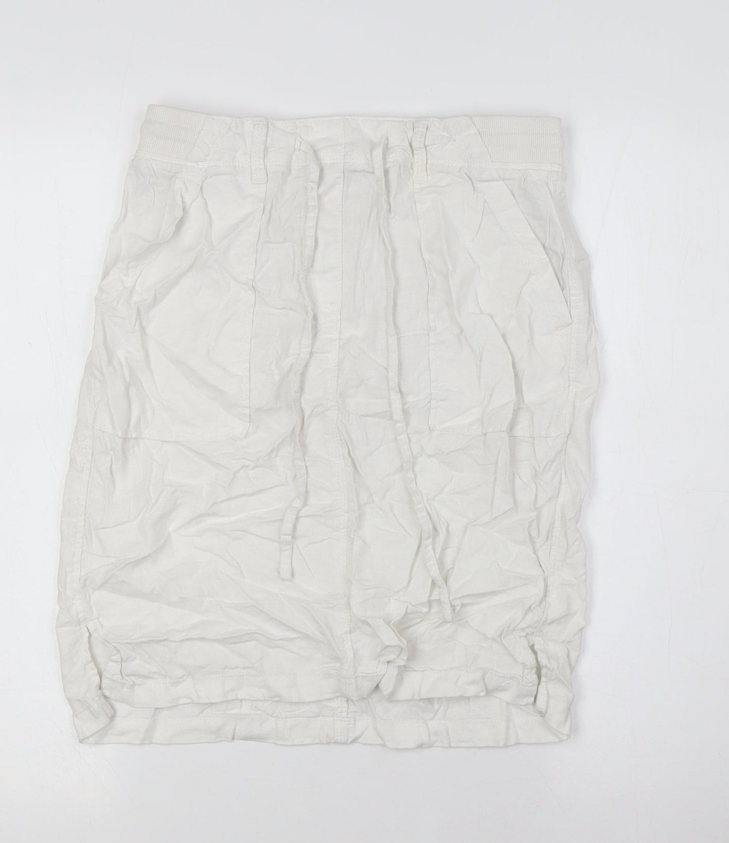 Marks and Spencerw Womens White Flax A-Line Skirt Size 8 - Elasticated Waist