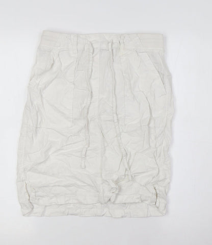Marks and Spencerw Womens White Flax A-Line Skirt Size 8 - Elasticated Waist