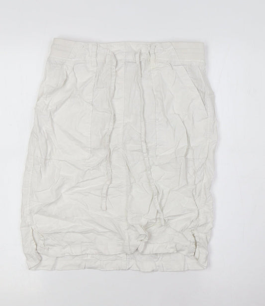 Marks and Spencerw Womens White Flax A-Line Skirt Size 8 - Elasticated Waist