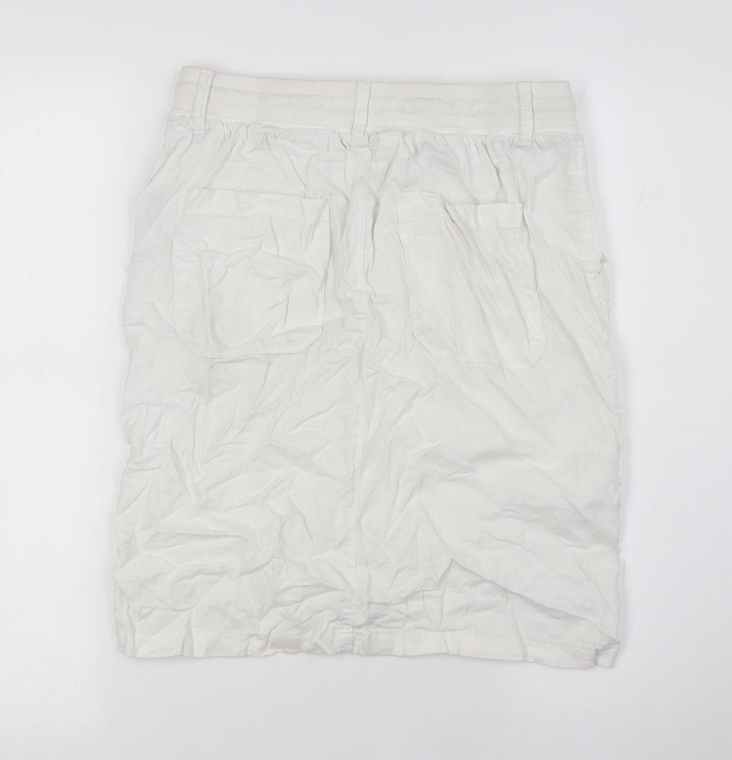 Marks and Spencerw Womens White Flax A-Line Skirt Size 8 - Elasticated Waist