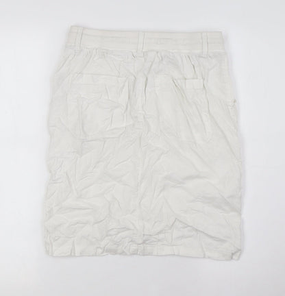 Marks and Spencerw Womens White Flax A-Line Skirt Size 8 - Elasticated Waist