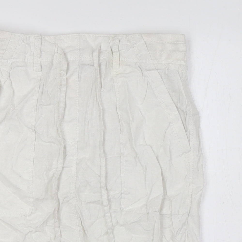 Marks and Spencerw Womens White Flax A-Line Skirt Size 8 - Elasticated Waist