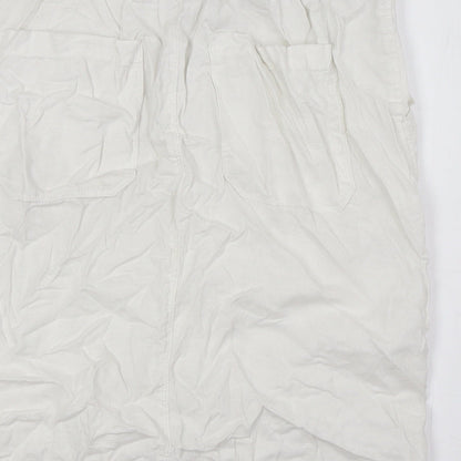 Marks and Spencerw Womens White Flax A-Line Skirt Size 8 - Elasticated Waist
