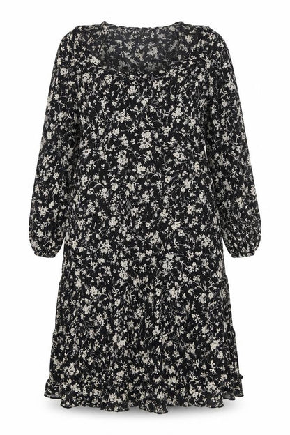 New Look Womens Black Floral Viscose A-Line Size 16 Scoop Neck Zip