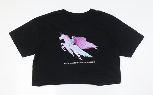 Womens UK Size L Earth Positive Black Basic T-Shirt