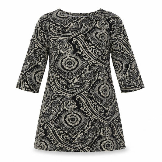 QED London Womens Black Cotton A-Line Size L Round Neck
