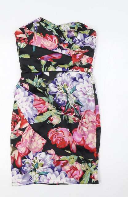 Lipsy Womens Multicoloured Floral Polyester Bodycon Size 6 Off the Shoulder Zip - Wrap Effect