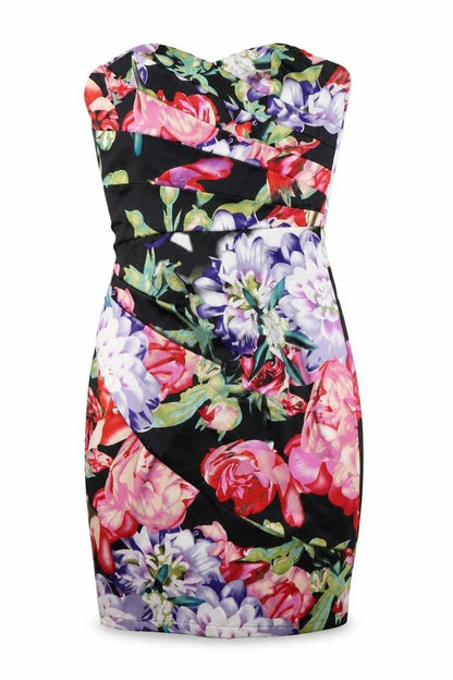 Lipsy Womens Multicoloured Floral Polyester Bodycon Size 6 Off the Shoulder Zip - Wrap Effect